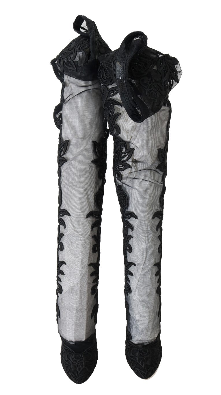 Embroidered Floral Over-Knee Boots