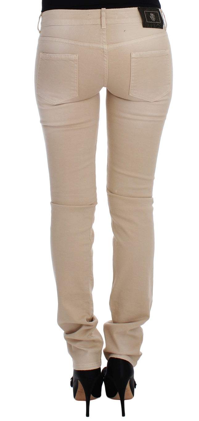 Beige Cotton Stretch Slim Fit Jeans