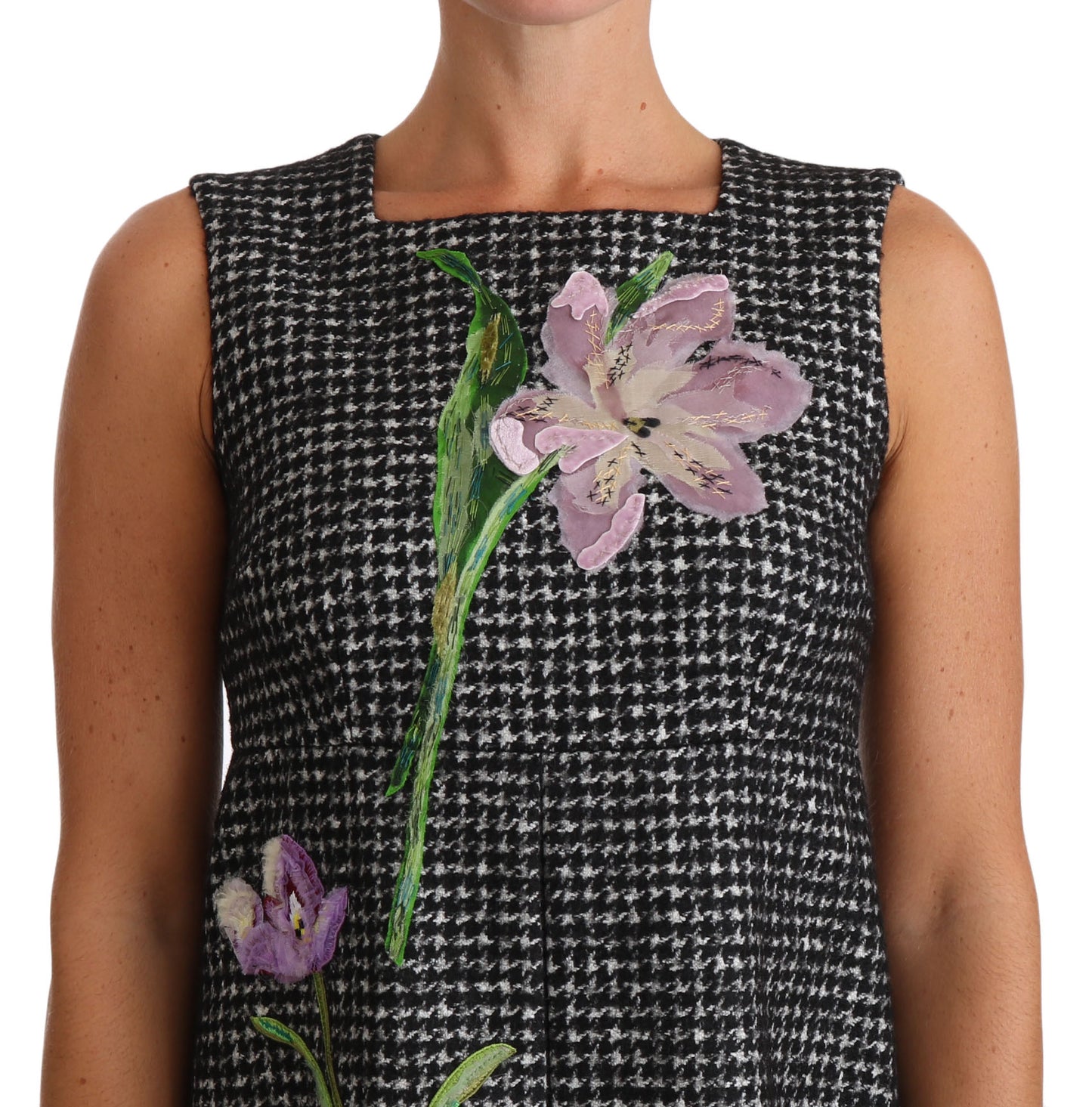 Φόρεμα Houndstooth Floral Appliqué Shift