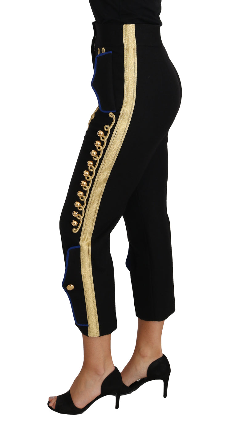 Elegant Black Military Embellished Pants