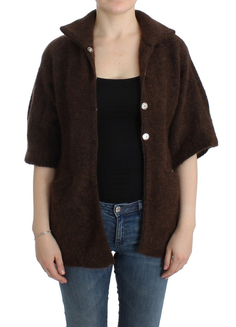 Elegant Short Sleeved Brown Cardigan